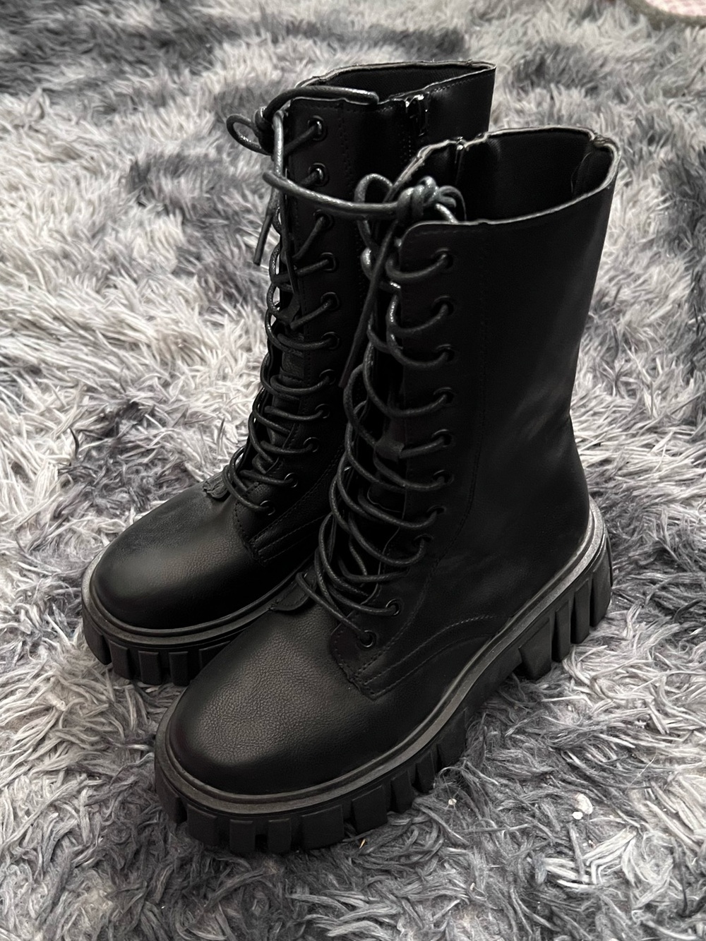 Black Lace-Up Platform Combat Boots